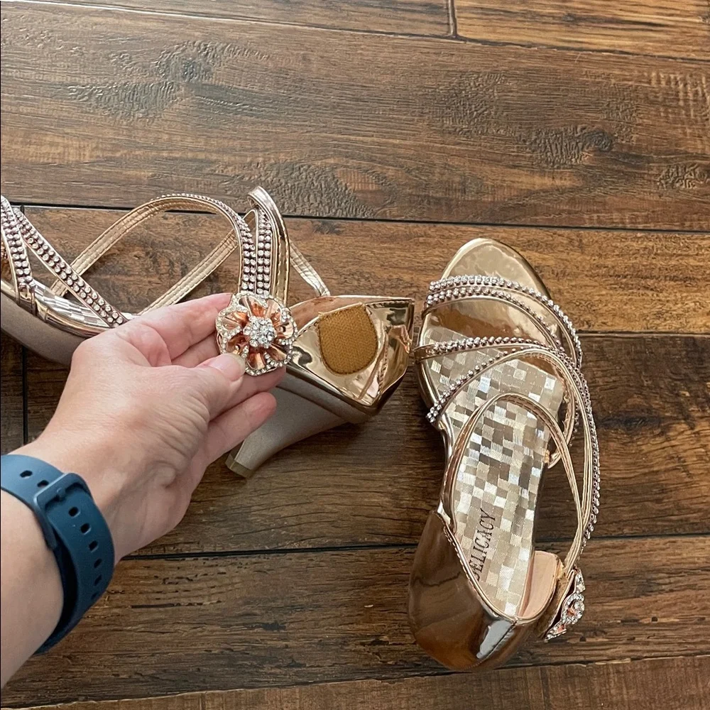 Delicacy Gold Rhinestone Strappy Heels - Picture 4 of 6
